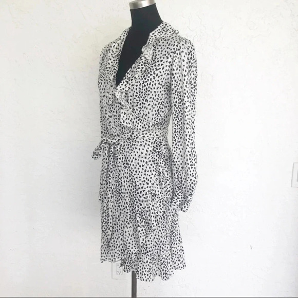 Maje Rosana wrap dress black white leopard print long sleeve excellent Size S - Picture 6 of 12
